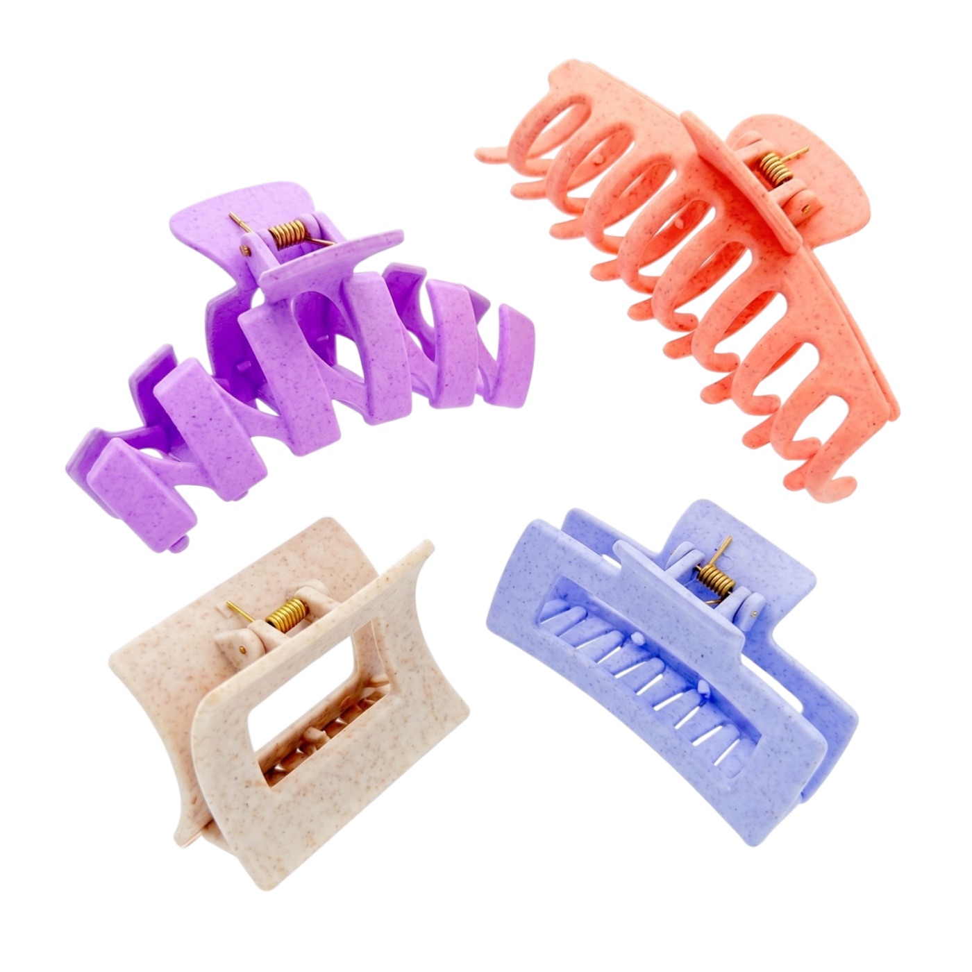 Extendio Haarklammer-Set 1 — vier Claw Clips in Koralle, Lila, Lavendel und Beige